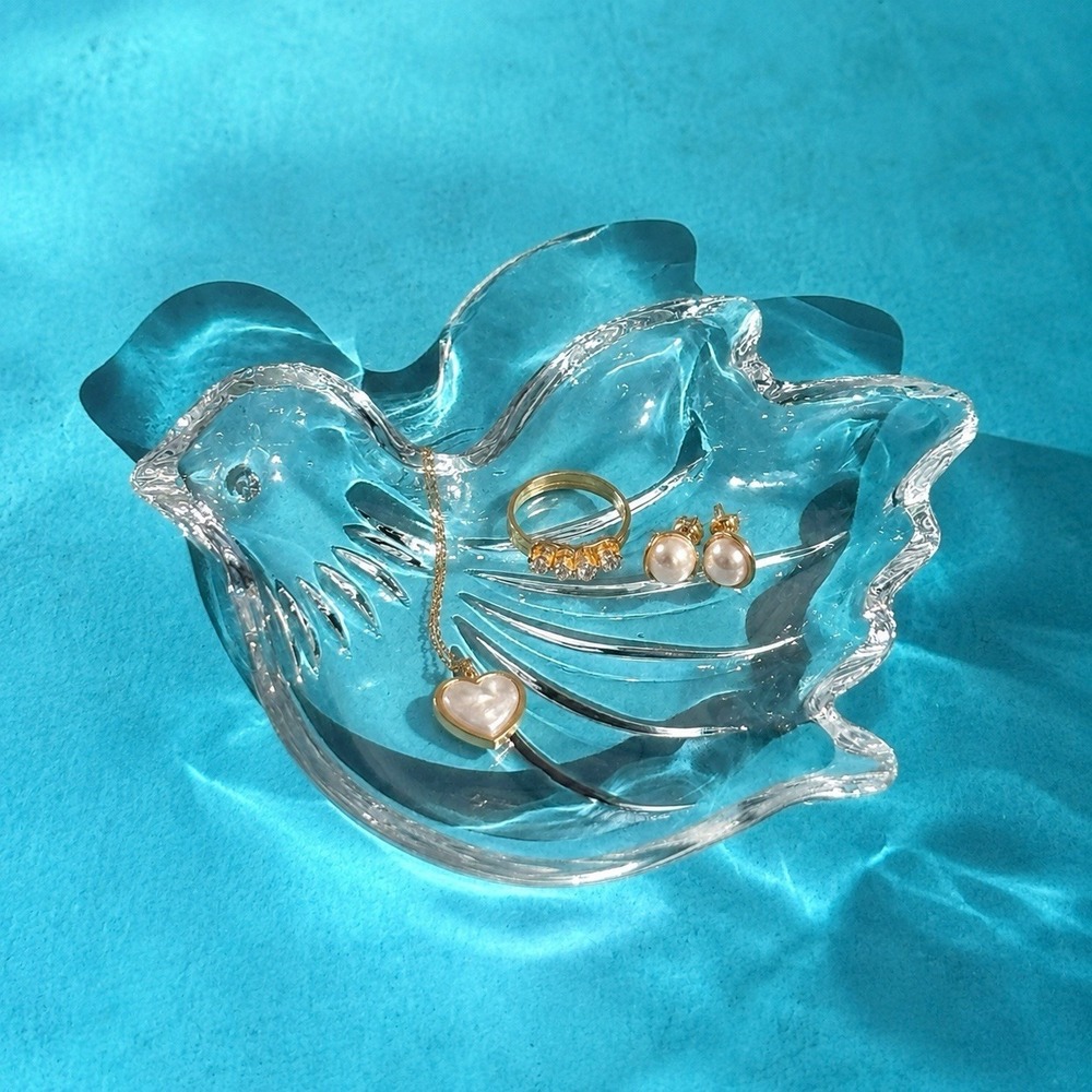 Vintage Glass Dove‎ Trinket Dish Candy Dish With Gold Trim 6.5"x5"